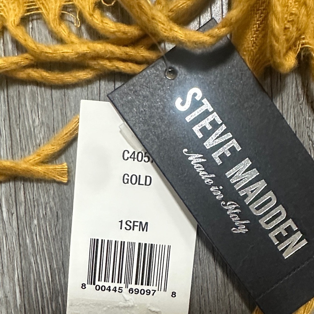 NWT Steve Madden Made in Italy Gold Fringe Scarf RN98072 - Picture 3 of 4